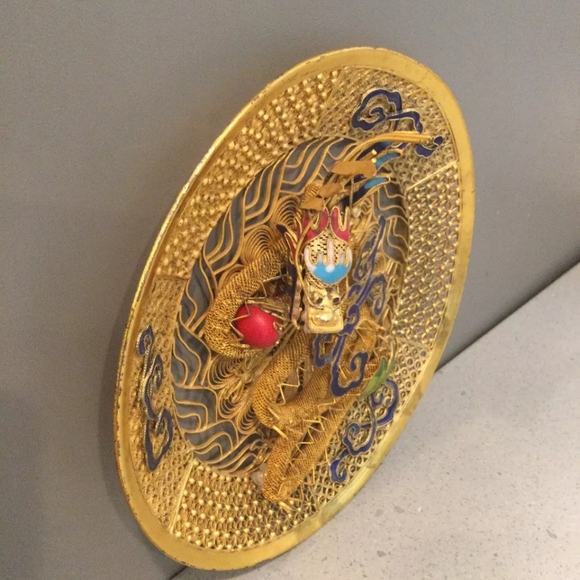 Dragon Filigree Cloisonne 3D Asian Decor Gold w Color ! - Picture 10 of 16